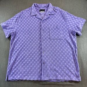 NWT Original Use Size XL Men's Short Sleeve Terry Cloth Purple Shirt Button up